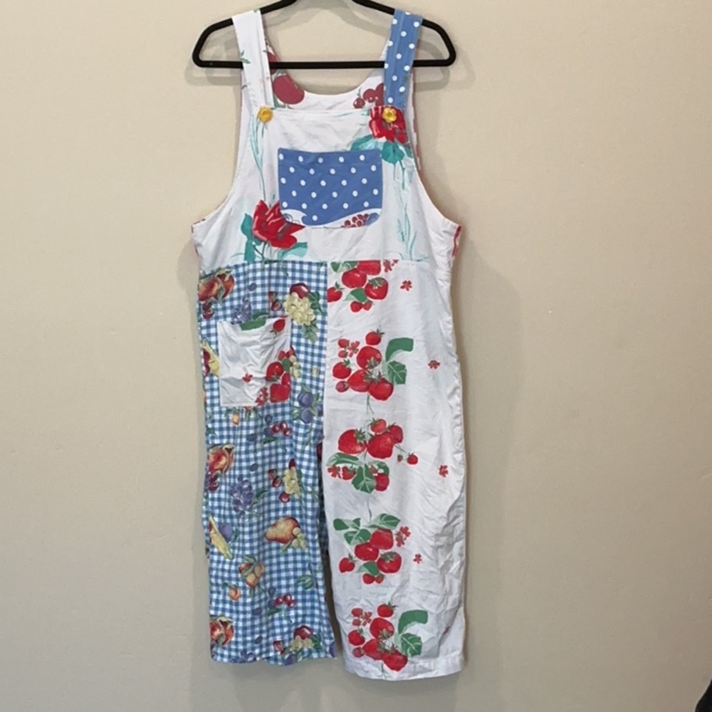 Vintage fruit gingham overalls